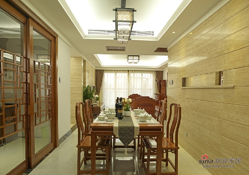 中式 三居 餐厅图片来自用户1907659705在【高清】11.5万装114平现代中式私人住宅20的分享