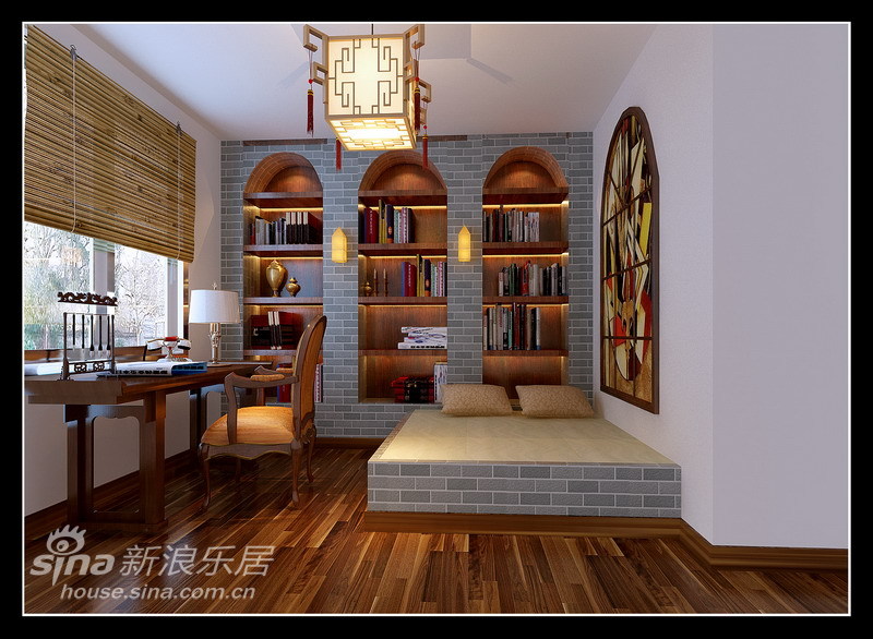 中式 三居 书房图片来自用户2740483635在127平完美、细致中式混搭风格22的分享