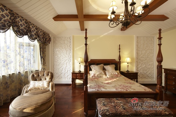 美式 别墅 卧室图片来自用户1907686233在28W别墅装修奢华 美式乡村生活69的分享