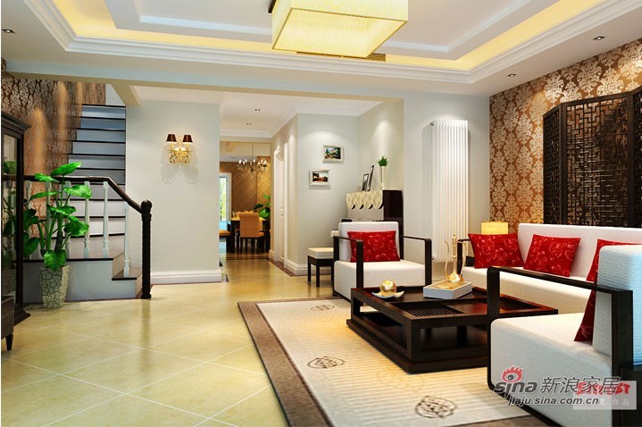 中式 别墅 客厅图片来自用户1907661335在别墅案例-中式风格22万打造北辰香麓230平50的分享