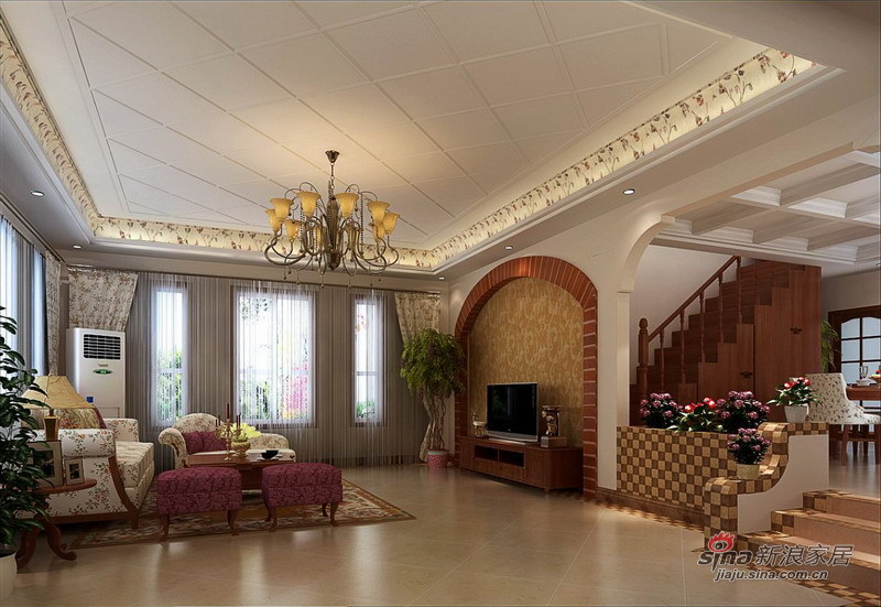 美式 别墅 客厅图片来自用户1907685403在18万元270平别墅美式风格案例50的分享