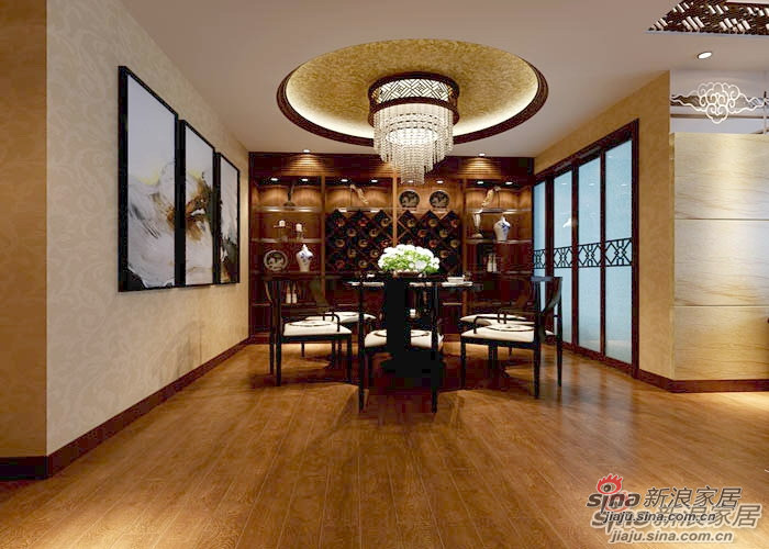 中式 别墅 餐厅图片来自用户1907661335在新中式风格缔造碧湖居200平米公寓43的分享