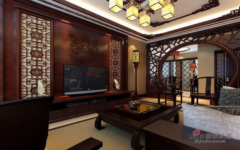 中式 三居 客厅图片来自用户1907696363在保利茉莉公馆130平庄重典雅中式设计19的分享