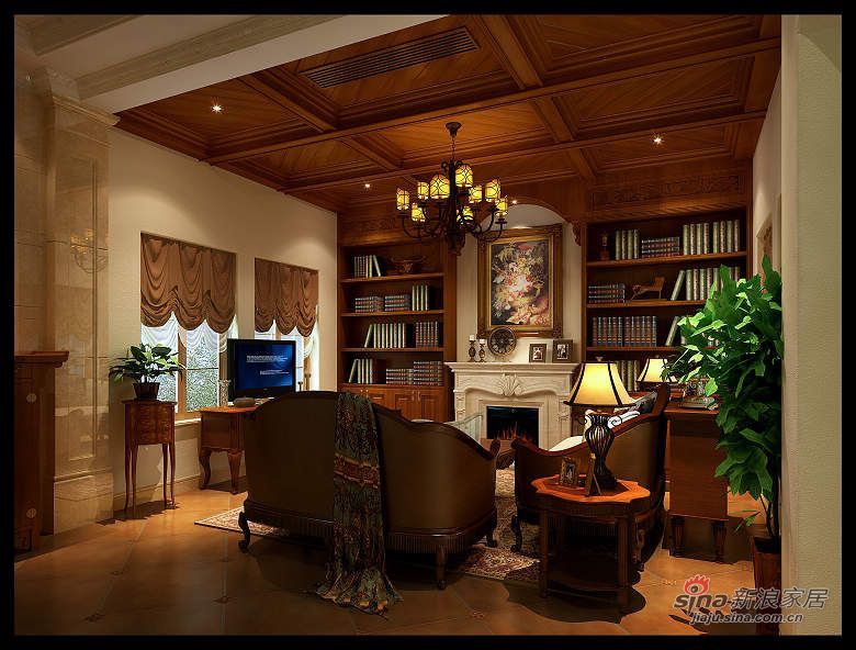 美式 别墅 客厅图片来自用户1907685403在300平古典主义美式别墅设计19的分享