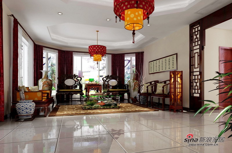 中式 四居 客厅图片来自用户1907659705在顺义235㎡中式别墅设计案例68的分享