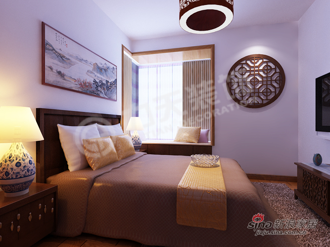 中式 二居 卧室图片来自阳光力天装饰在保利玫瑰湾92平两居34的分享