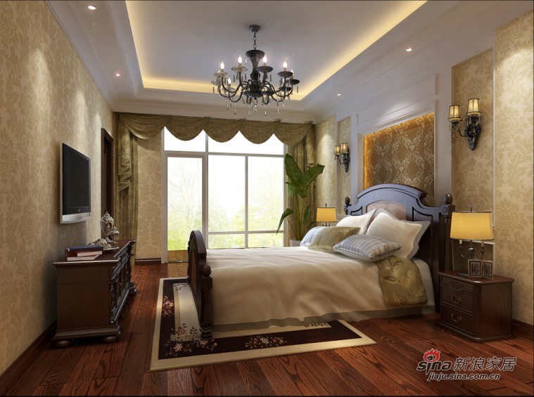 美式 别墅 卧室图片来自用户1907685403在166平高贵典雅乡村美式别墅设计49的分享