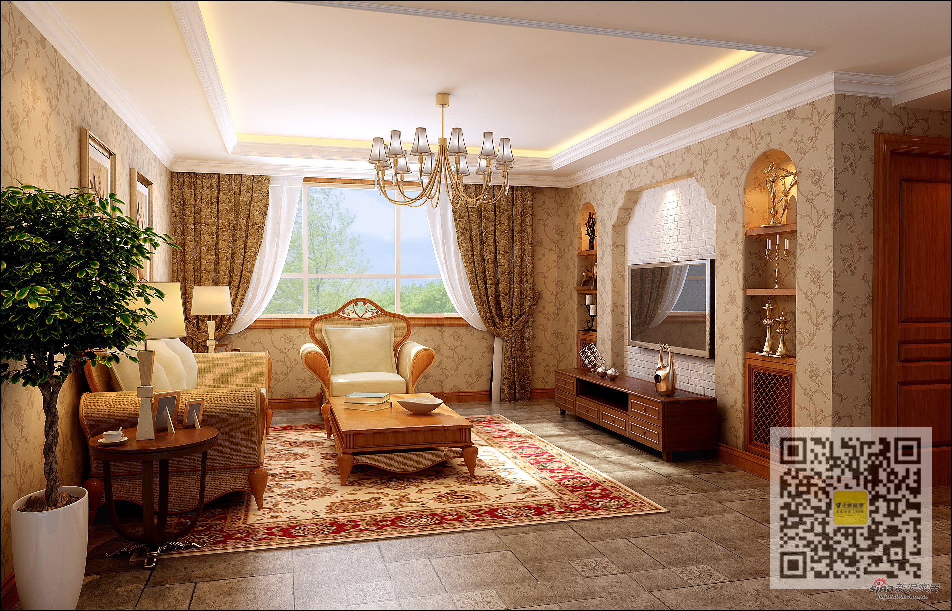 美式 别墅 客厅图片来自用户1907685403在孔雀城美式风格别墅装修设计16的分享