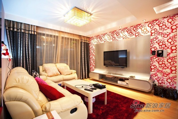 现代 二居 客厅图片来自佰辰生活装饰在小夫妻98平黑白红时尚新房97的分享