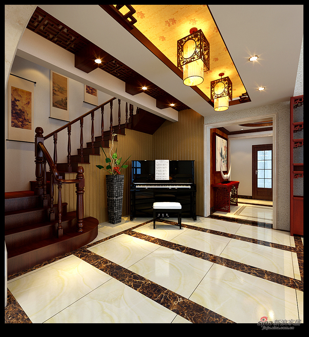 中式 别墅 楼梯图片来自用户1907661335在356中式古典豪宅58的分享