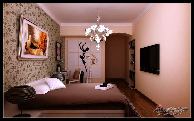 中式 三居 卧室图片来自用户1907662981在3室2厅新中式 全景展示古典气息美家66的分享