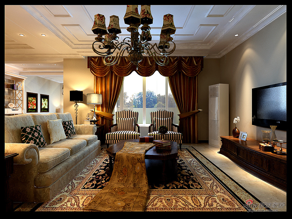 美式 三居 客厅图片来自用户1907685403在12万打造156平美式古典三居室41的分享