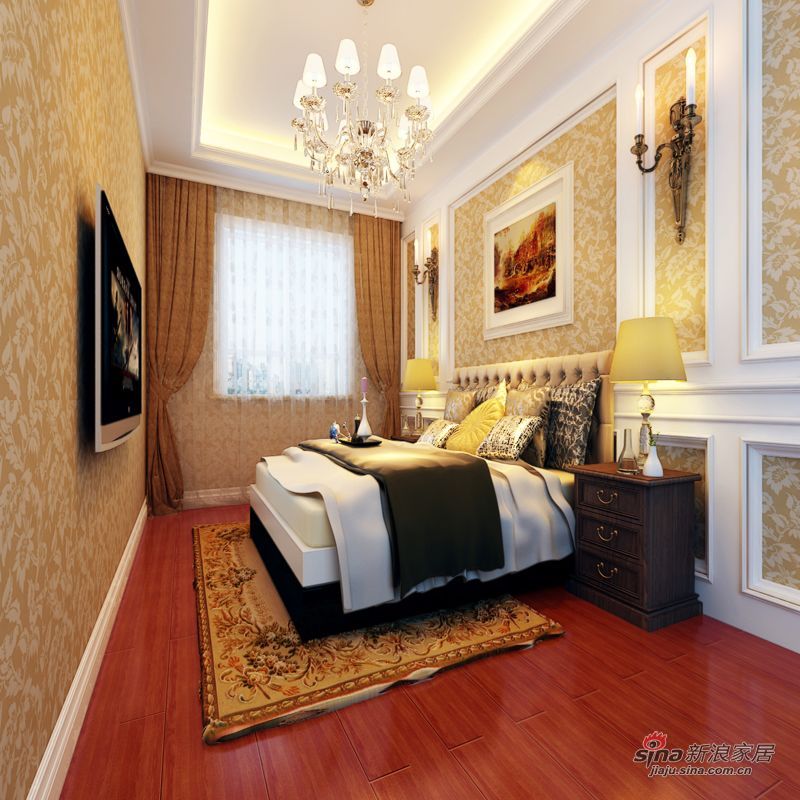 欧式 别墅 卧室图片来自用户2772873991在280平米别墅欧式风格装修44的分享