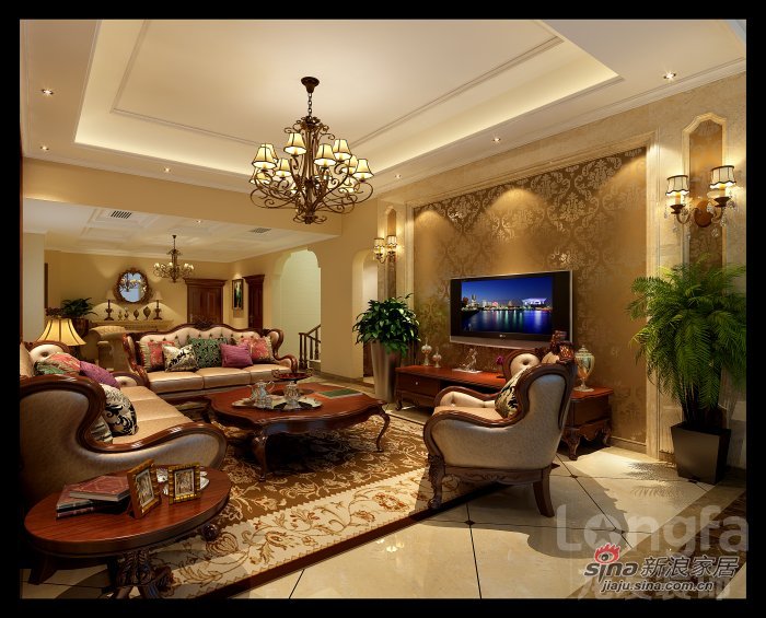 美式 别墅 客厅图片来自用户1907685403在349平美式古典风格别墅设计49的分享