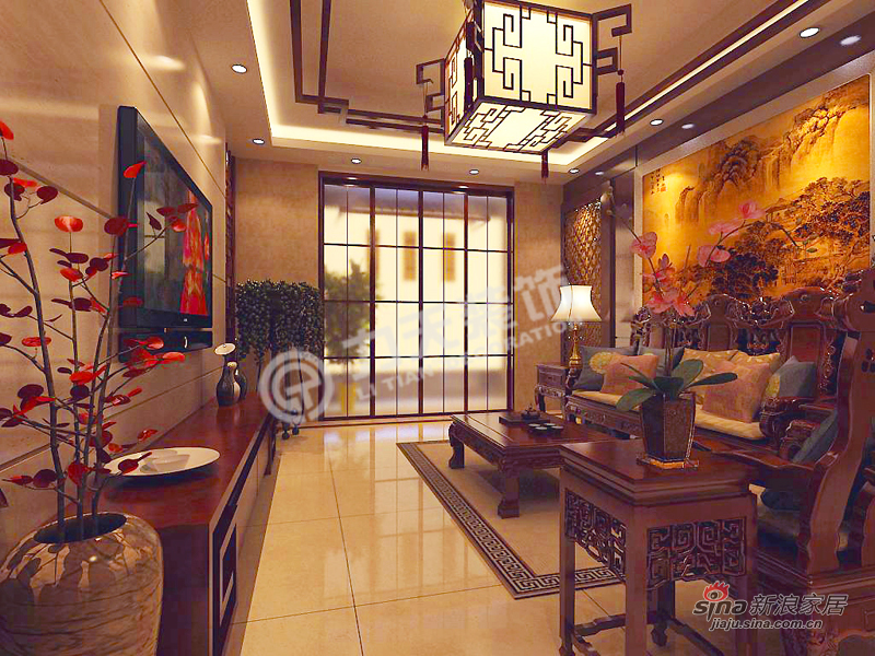 中式 二居 客厅图片来自阳光力天装饰在天地源欧築1898-2室2厅1卫1厨 -中式风格21的分享