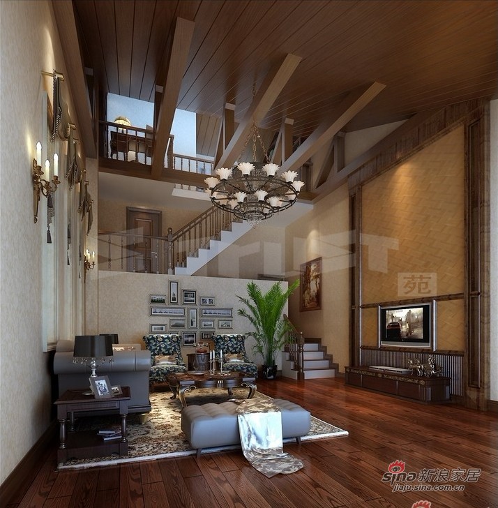 美式 四居 客厅图片来自用户1907685403在166平米高贵典雅美式风格复式设计33的分享