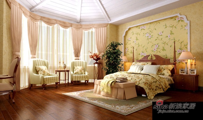 美式 别墅 卧室图片来自用户1907686233在400平普罗旺斯美式风格设计方案87的分享