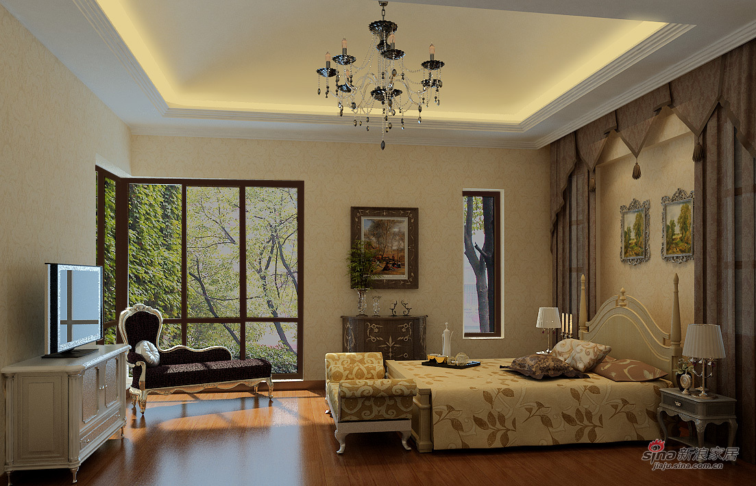美式 别墅 卧室图片来自用户1907686233在龙湾别墅260平仿古又温馨的美式设计48的分享
