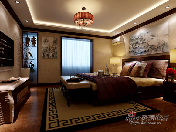 中式 别墅 卧室图片来自用户1907662981在新中式风格缔造200平米别墅稳重大气71的分享