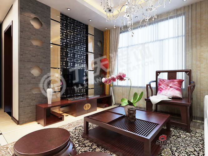 中式 二居 客厅图片来自阳光力天装饰在美震瑞景时代-A1户型2室2厅1卫1厨-新中式风格35的分享