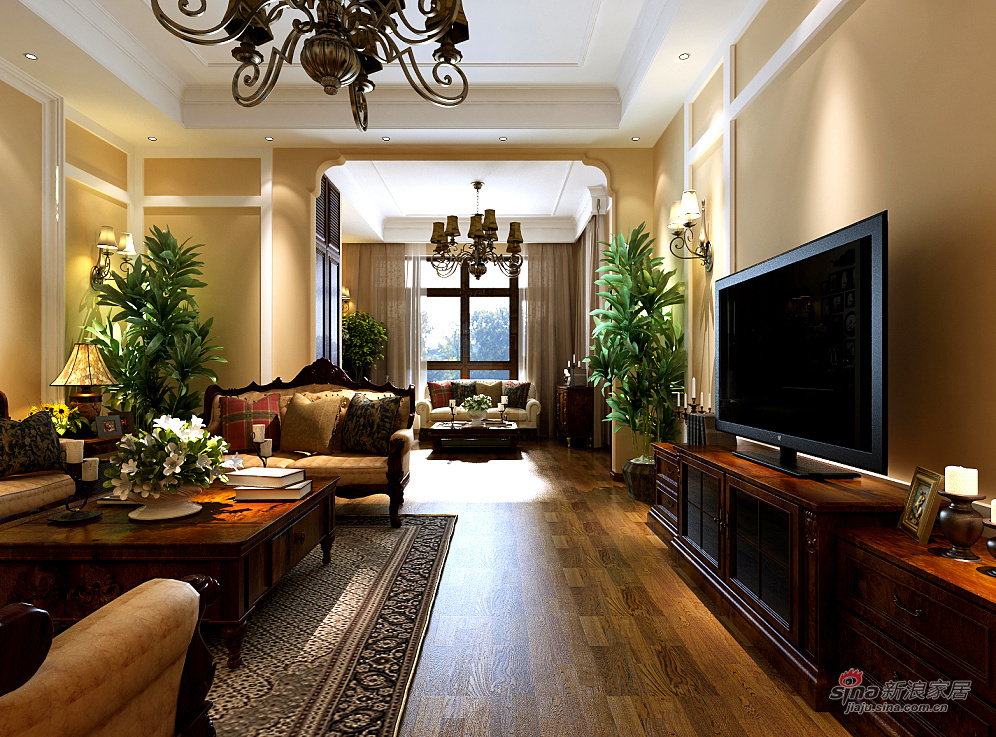 美式 三居 客厅图片来自用户1907685403在150平古典装饰美式3居室61的分享
