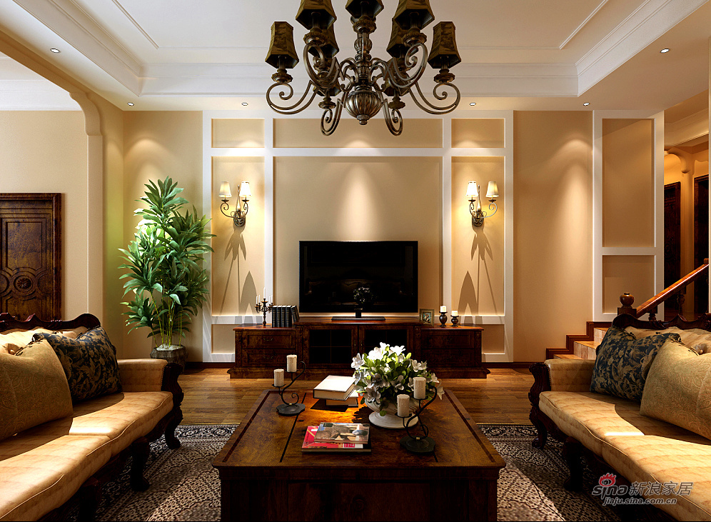 美式 三居 客厅图片来自用户1907685403在150平古典装饰美式3居室61的分享