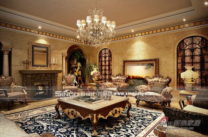 美式 别墅 客厅图片来自用户1907686233在华丽大气的美式别墅装修96的分享