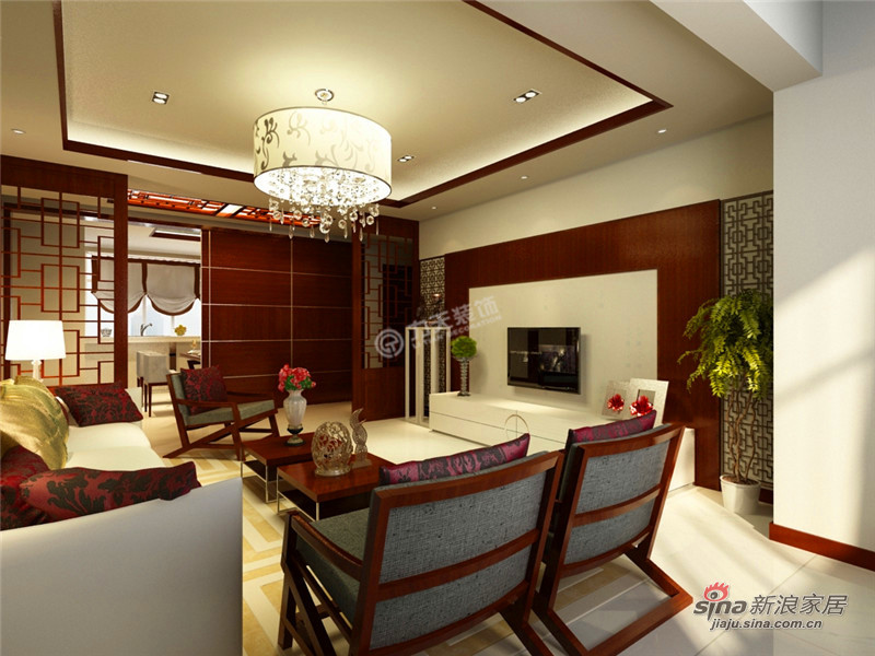 中式 三居 客厅图片来自阳光力天装饰在140㎡-三室一厅一卫-新中式风格34的分享