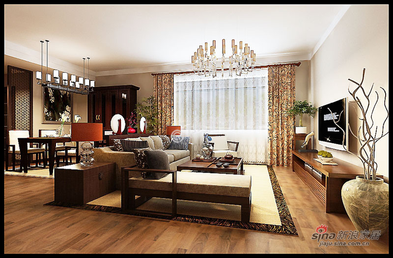 中式 三居 客厅图片来自阳光力天装饰在阳光经典100㎡-3室2厅2卫1厨-新中式风格85的分享