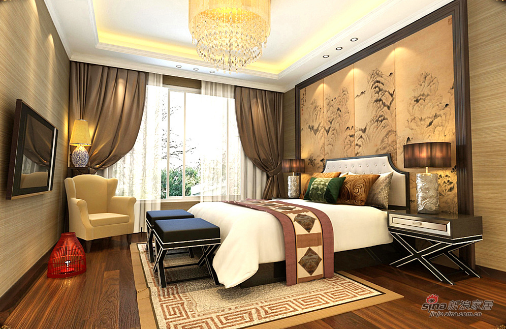 中式 别墅 卧室图片来自用户1907662981在260平方米中国风家居55的分享