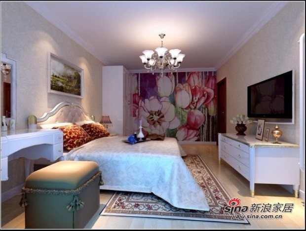 欧式 三居 卧室图片来自用户2772873991在6.5万打造110品简欧极致浪漫温馨3居室87的分享