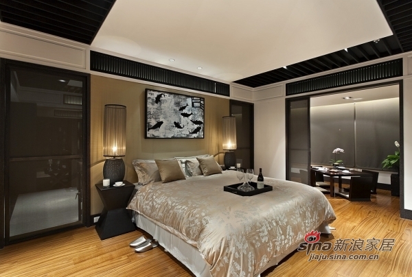 中式 三居 卧室图片来自用户1907661335在冬季100平米时尚中式大户型样板间74的分享