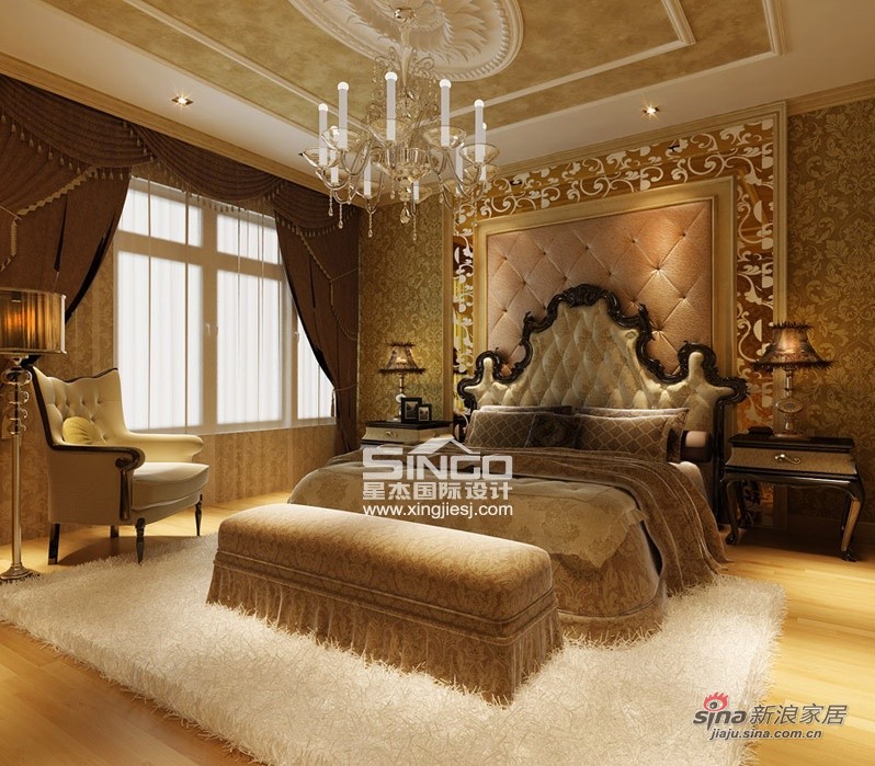 欧式 别墅 卧室图片来自用户2557013183在星杰国际设计75万装修350㎡ 欧式风格35的分享