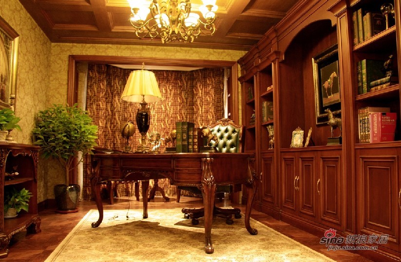 美式 别墅 书房图片来自用户1907685403在别墅设计 365平米美式奢华演绎富贵人生37的分享