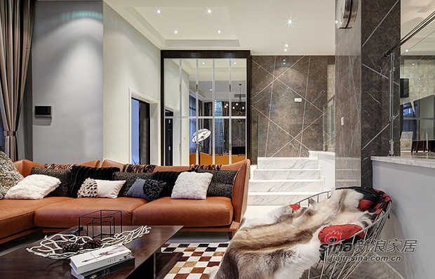 现代 复式 客厅图片来自佰辰生活装饰在60万打造220平摩登奢华现代复式10的分享