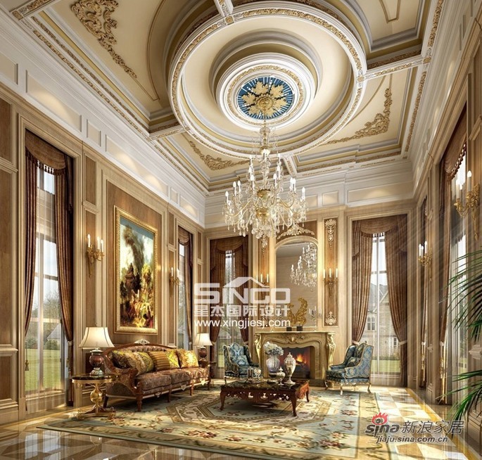 欧式 别墅 客厅图片来自用户2746948411在星杰国际设计560万装修1100㎡ 法式风格11的分享