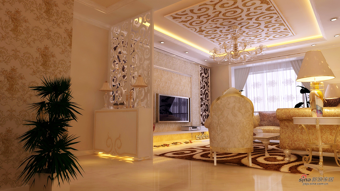 欧式 三居 客厅图片来自用户2757317061在天津实创装饰-恒大名都80的分享