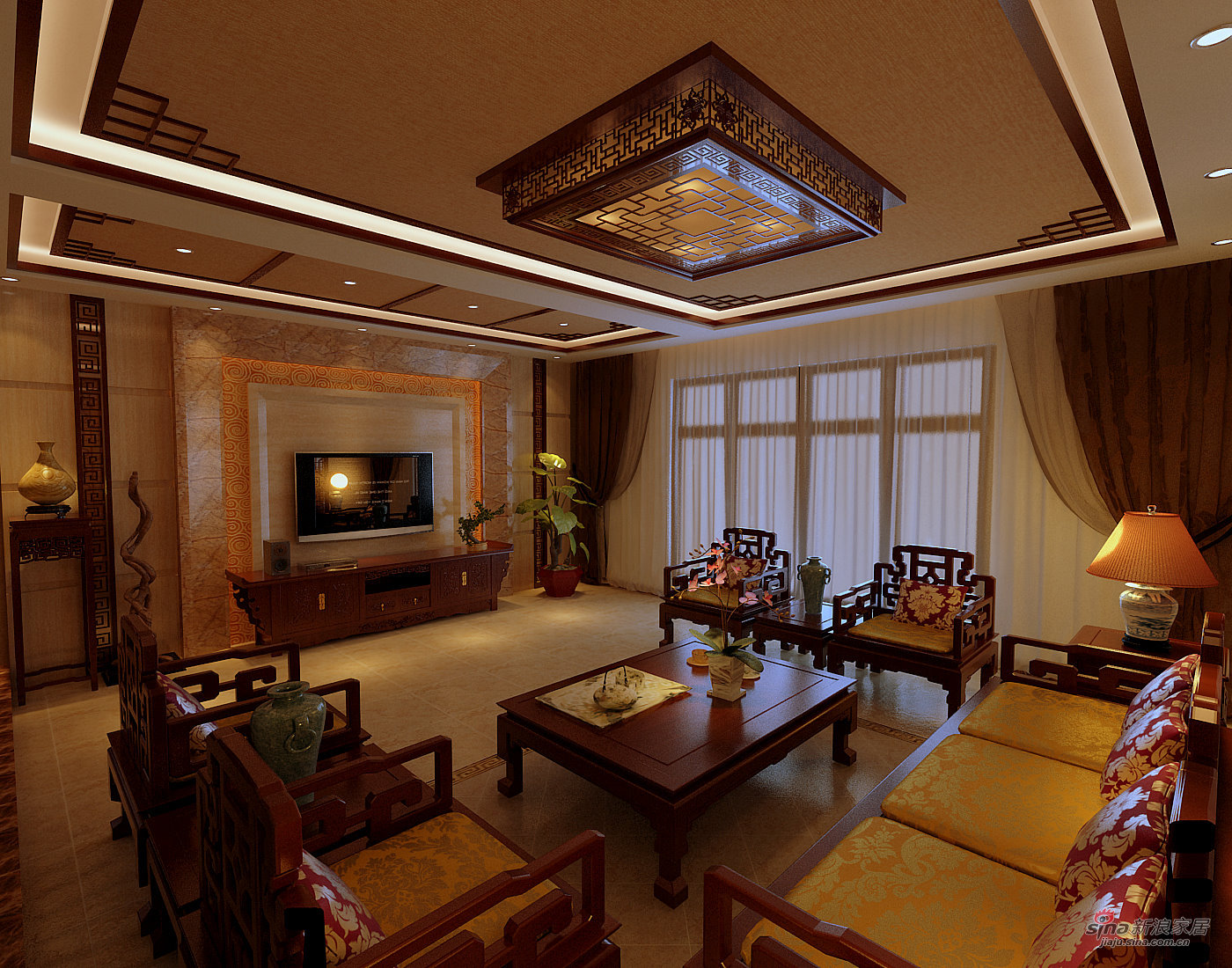 中式 别墅 客厅图片来自用户1907658205在【高清】古典中式惬意的奢华美43的分享