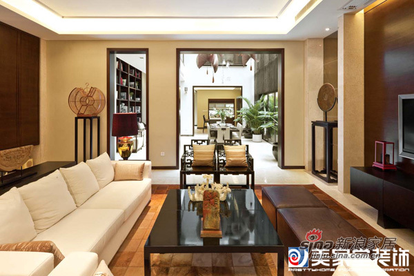 中式 别墅 客厅图片来自用户1907696363在30万装360平新中式大气别墅34的分享