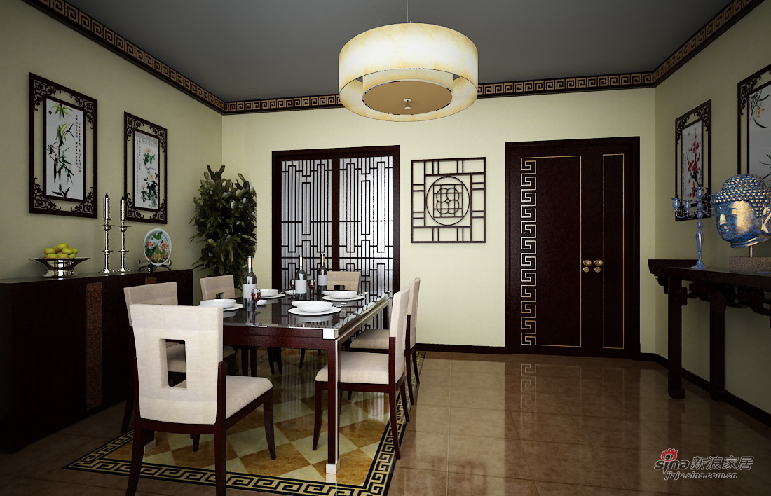 中式 二居 餐厅图片来自用户1907662981在5.3万打造 渤海明珠 两居 中式风格74的分享