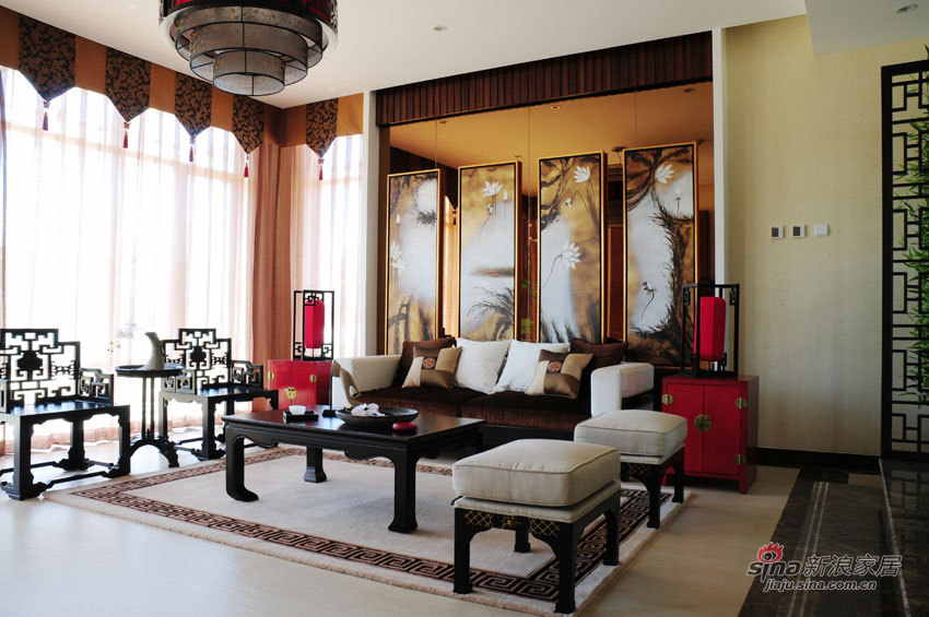 中式 四居 客厅图片来自用户1907661335在26万豪装美艳200平都市新中式风情39的分享