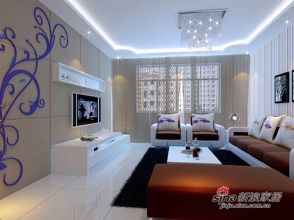 简约 二居 客厅图片来自用户2738093703在小夫妻5万拥有83㎡紫色浪漫2居室25的分享
