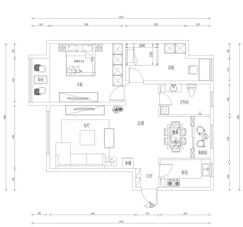 中式 二居 户型图图片来自用户1907659705在86平米中式风格2居室打造温馨家居90的分享