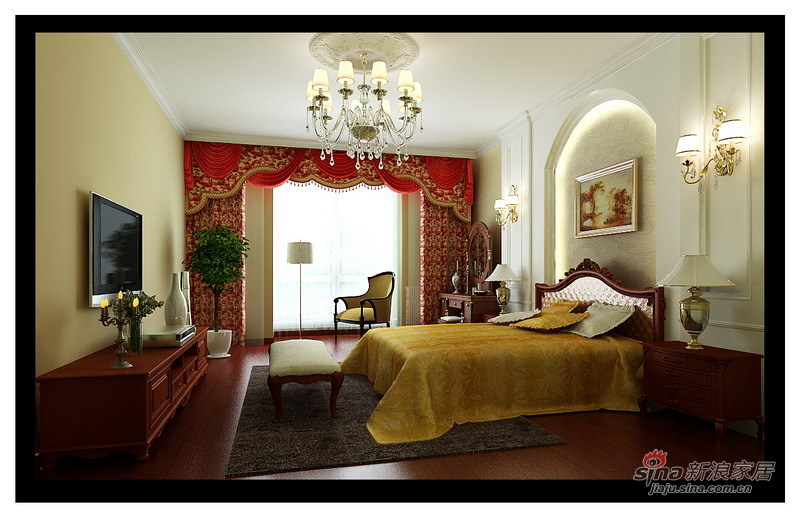 欧式 复式 卧室图片来自用户2746889121在16万硬装200平高贵大气简欧复式设计10的分享