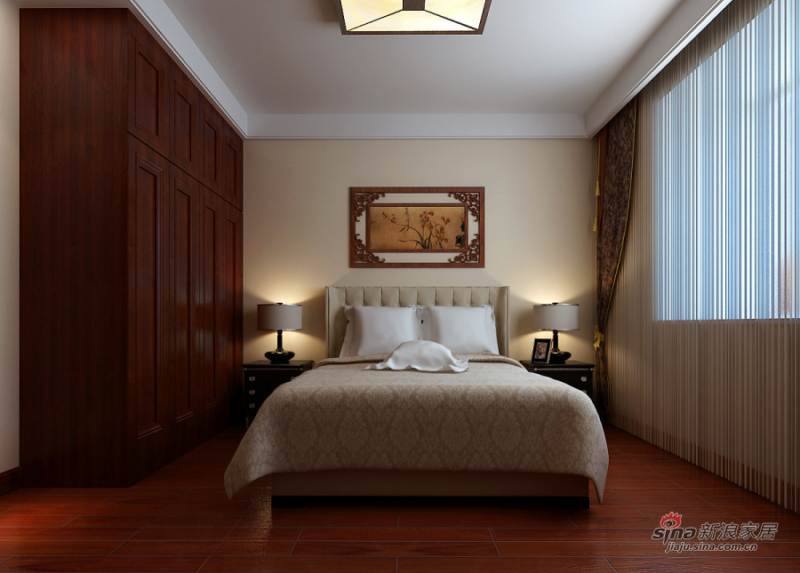 中式 三居 卧室图片来自用户1907696363在新中式风格79的分享