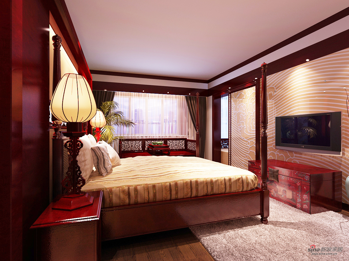 中式 别墅 卧室图片来自用户1907662981在体验300平米典雅中式97的分享
