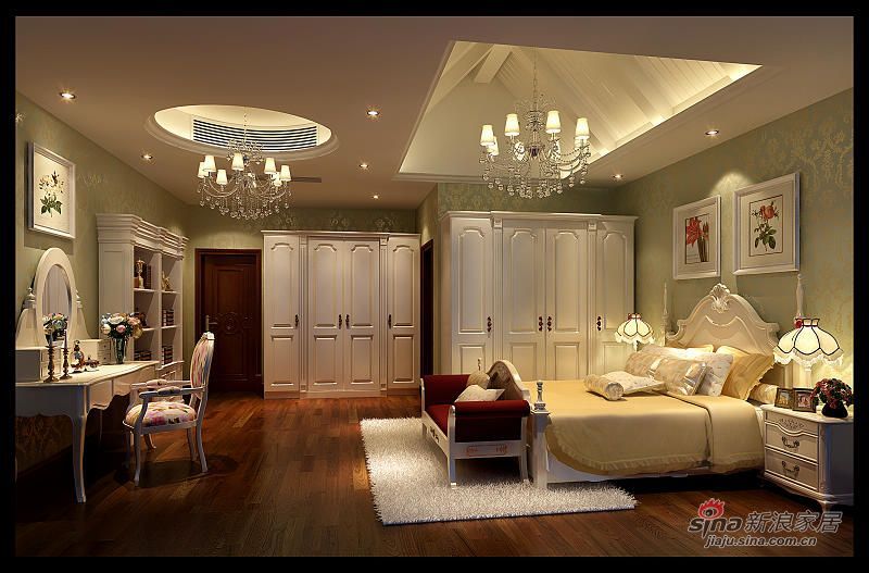 美式 四居 卧室图片来自用户1907686233在390平美式古典主义大气别墅67的分享