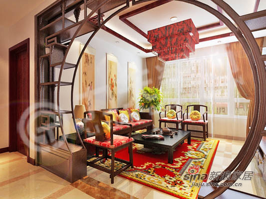 中式 二居 客厅图片来自阳光力天装饰在中式花格月亮门12的分享