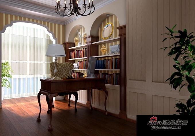 美式 别墅 书房图片来自用户1907686233在400平普罗旺斯美式风格设计方案87的分享