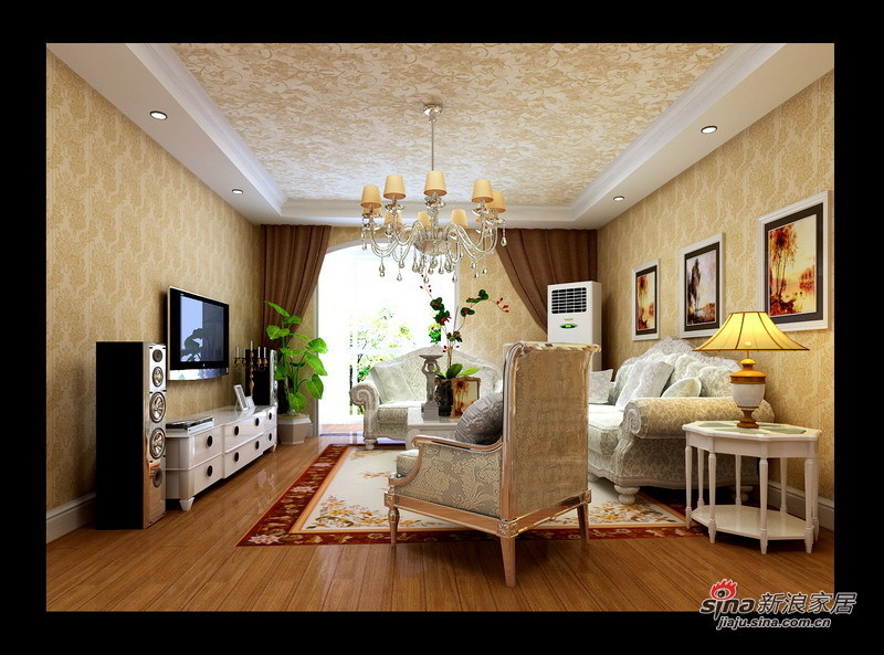 欧式 三居 客厅图片来自用户2772873991在硬装6万装120㎡欧式鹅黄3居室52的分享